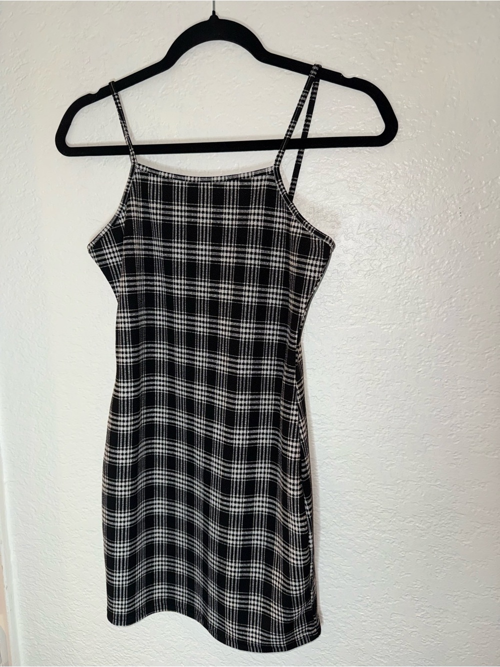 SHEIN Black & White Plaid Mini Slip Dress